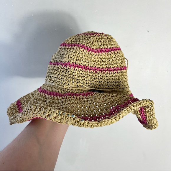 Columbia Women’s Tan and Pink 100% Paper Straw Hat O/S Adjustable Wire Vacation - Picture 1 of 5